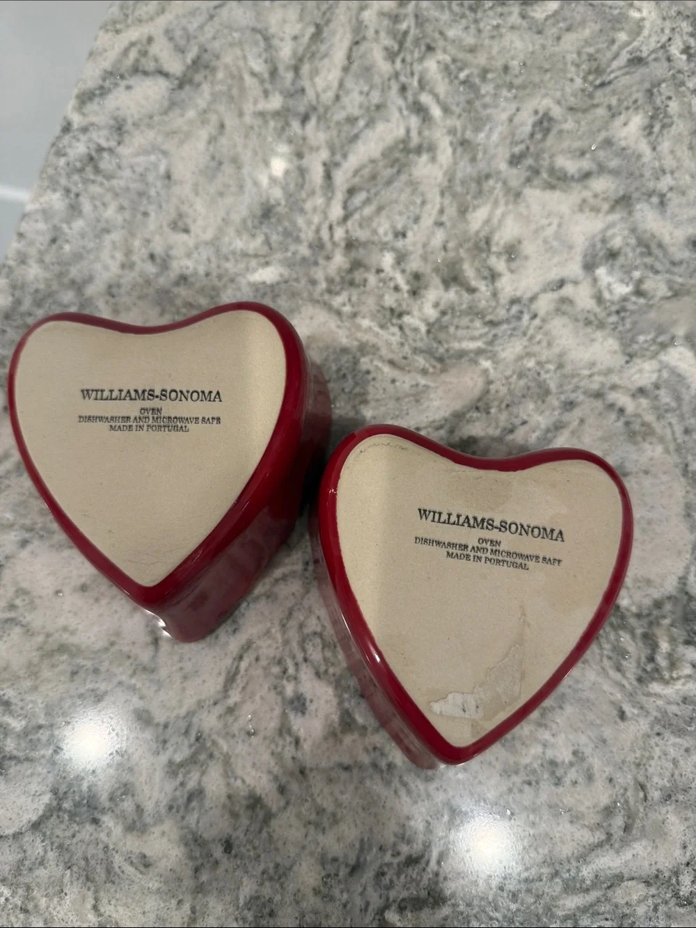 Williams Sonoma Set of 2 Heart-Shaped Red Ceramic Bowls